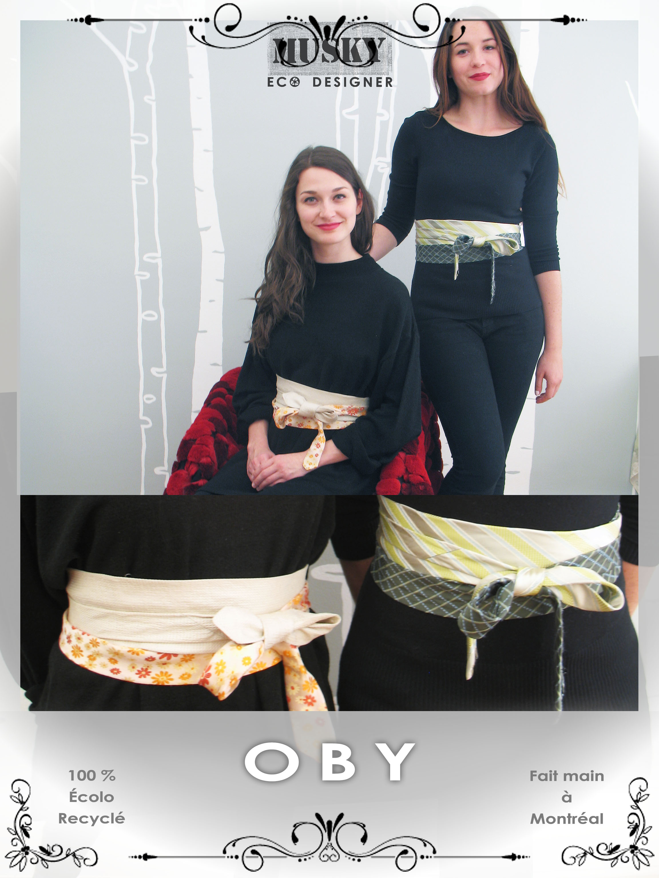 Musky Éco-Designer, collection hiver 2015. OBY – Ceinture faite de deux cravates recyclées / Taille unique